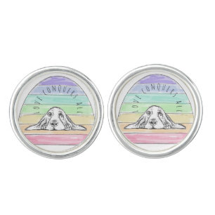 love conquers all dog rainbow basset hound  cufflinks