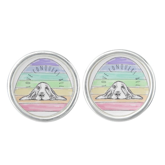 love conquers all dog rainbow basset hound  cufflinks (Front)