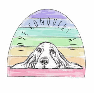 love conquers all dog rainbow basset hound cutout