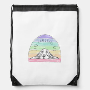 love conquers all dog rainbow basset hound drawstring bag