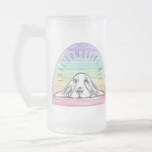 love conquers all dog rainbow basset hound frosted glass beer mug