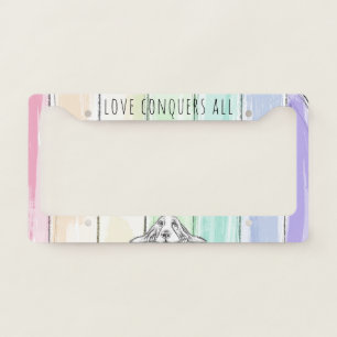 love conquers all dog rainbow basset hound   license plate frame
