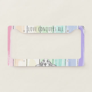 love conquers all dog rainbow basset hound license plate frame