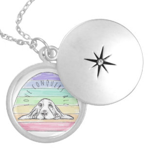 love conquers all dog rainbow basset hound locket necklace