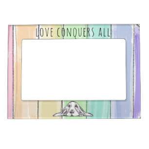 love conquers all dog rainbow basset hound magnetic frame