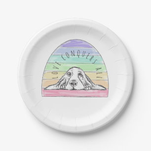 love conquers all dog rainbow basset hound paper plates