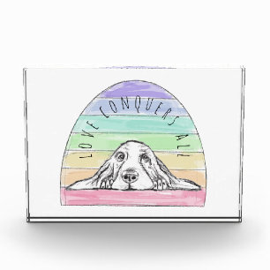 love conquers all dog rainbow basset hound photo block