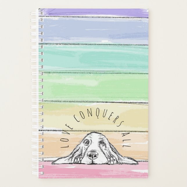 love conquers all dog rainbow basset hound   planner (Front)