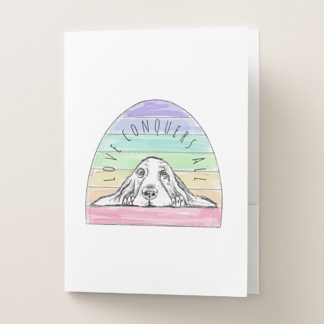 love conquers all dog rainbow basset hound  pocket folder (Front)