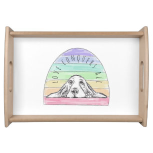 love conquers all dog rainbow basset hound serving tray