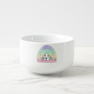 love conquers all dog rainbow basset hound soup mug