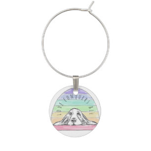 love conquers all dog rainbow basset hound  wine charm