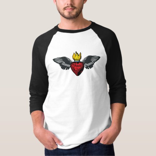 Love Conquers All _ Flaming Winged Heart Baseball T_Shirt