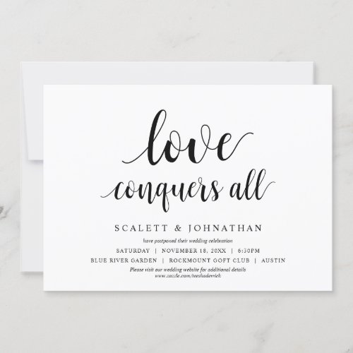 Love conquers all Wedding Change the date Card