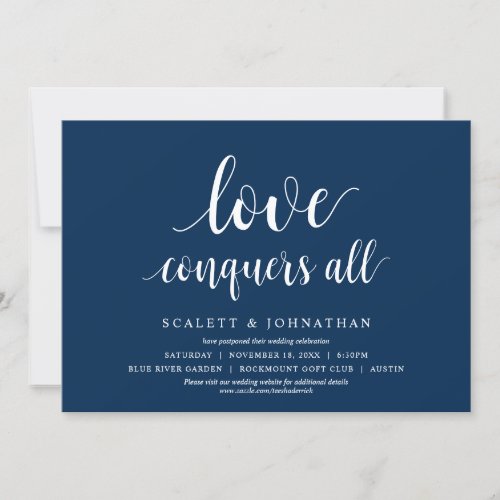 Love conquers all Wedding Change the date Card