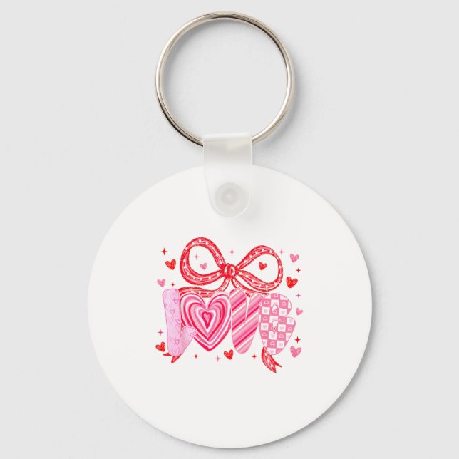 Love Coquette Bow Leopard Hearts Valentine Women G Keychain (Front)
