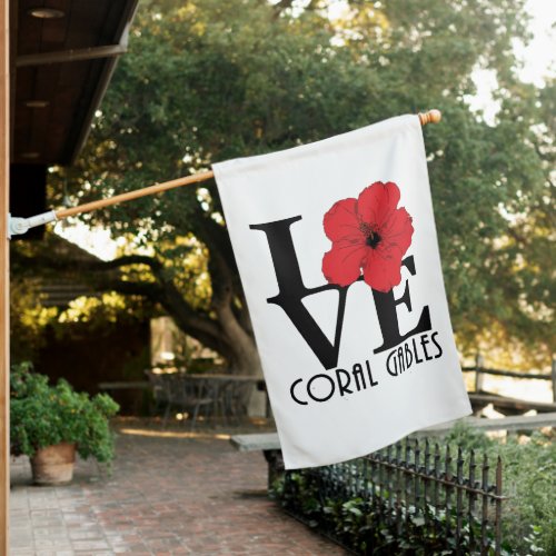 LOVE Coral Gables Red Hibiscus  House Flag