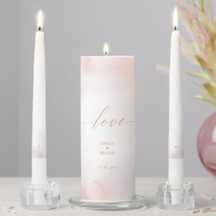 Love   Coral Heart & Watercolor Wedding Ceremony Unity Candle Set