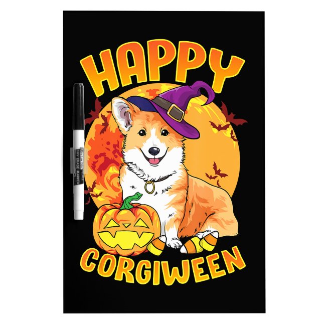 Love Corgi Dog Halloween Candy Pumpkin Cute Funny Dry Erase Board (Front)
