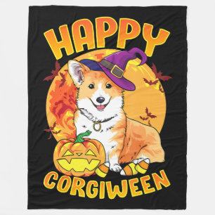 Love Corgi Dog Halloween Candy Pumpkin Cute Funny Fleece Blanket