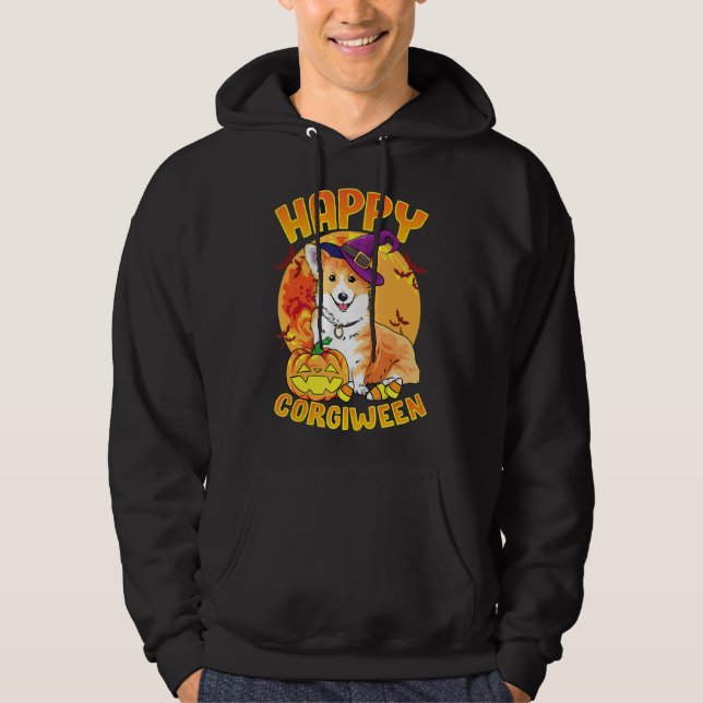 Love Corgi Dog Halloween Candy Pumpkin Cute Funny Hoodie (Front)