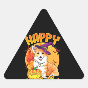 Love Corgi Dog Halloween Candy Pumpkin Cute Funny Triangle Sticker