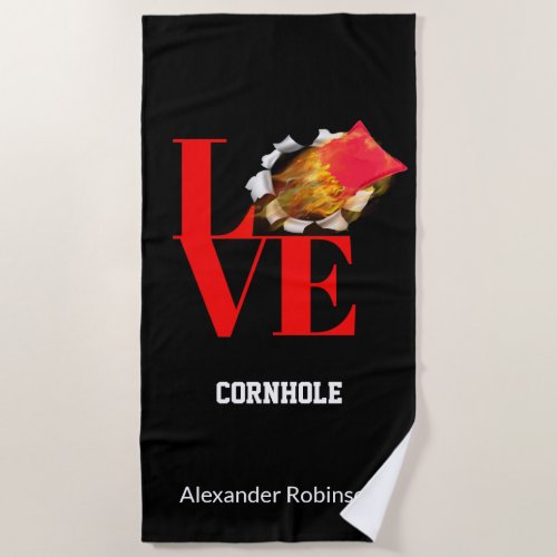 Love Cornhole Personalized Sports   Beach Towel