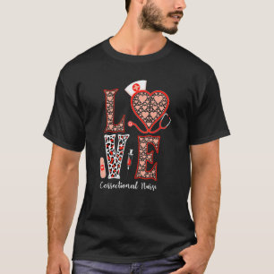 Love Correctional Nurse Stethoscope Heart Leopard  T-Shirt
