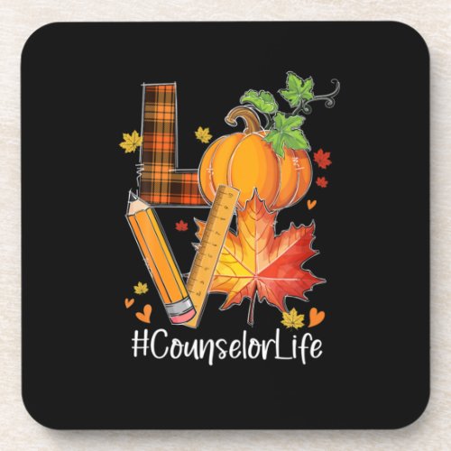 LOVE Counselor Life Fall Leaves Autumn Season Pump Beverage Coaster