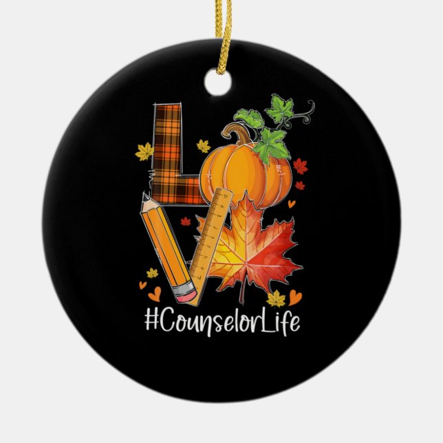 LOVE Counselor Life Fall Leaves Autumn Season Pump Ceramic Ornament (Front)
