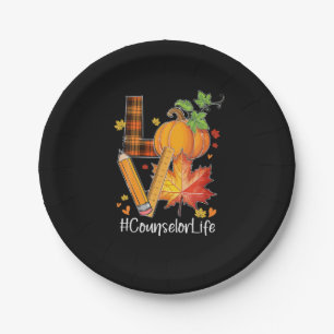LOVE Counselor Life Fall Leaves Autumn Season Pump Paper Plates