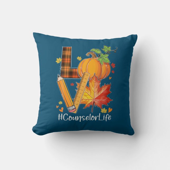 LOVE Counselor Life Fall Leaves Autumn Season Pump Throw Pillow (Front)
