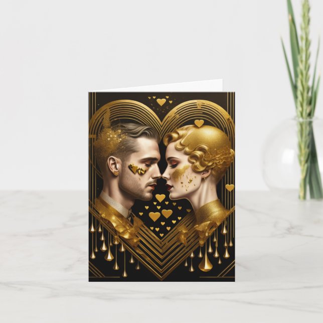 Love couple Art Deco Holiday Card (Front)