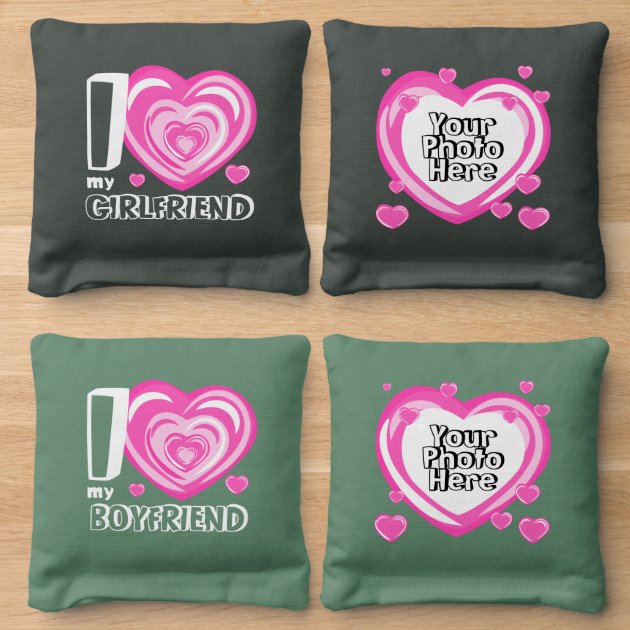 Love Couple Boyfriend Girlfriend Valentines Photo Cornhole Bags