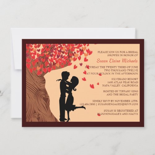 Love Couple Falling Hearts Oak Tree Bridal Shower Invitation