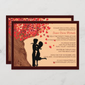 Love Couple Falling Hearts Oak Tree Bridal Shower Invitation (Front/Back)