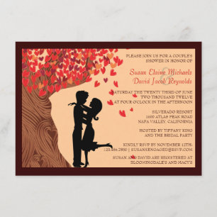 Love Couple Falling Hearts Oak Tree Couples Shower Invitation