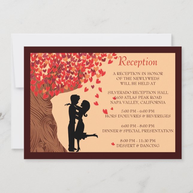 Love Couple Falling Hearts Oak Tree Reception Card (Front)