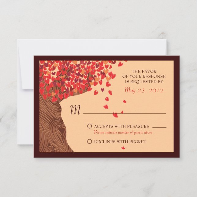 Love Couple Falling Hearts Oak Tree RSVP Card (Front)