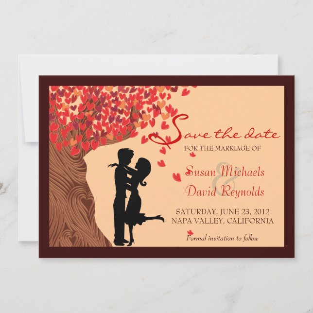 Love Couple Falling Hearts Oak Tree Save the Date (Front)