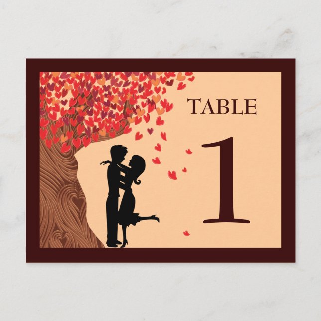 Love Couple Falling Hearts Oak Tree Table Number (Front)