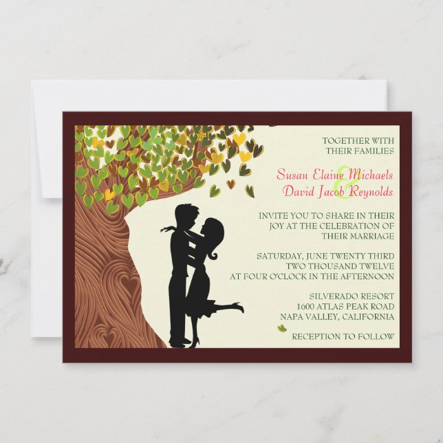 Love Couple Falling Hearts Oak Tree Wedding Invite (Front)