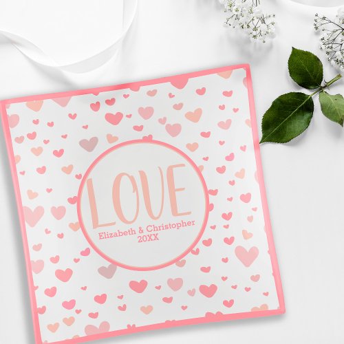 Love Couple Names Date Cute Heart Pattern Pink Trinket Tray