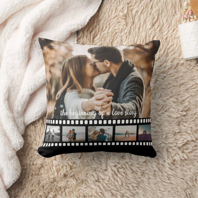 Love Couple Photo Collage Throw Pillow (Blanket)