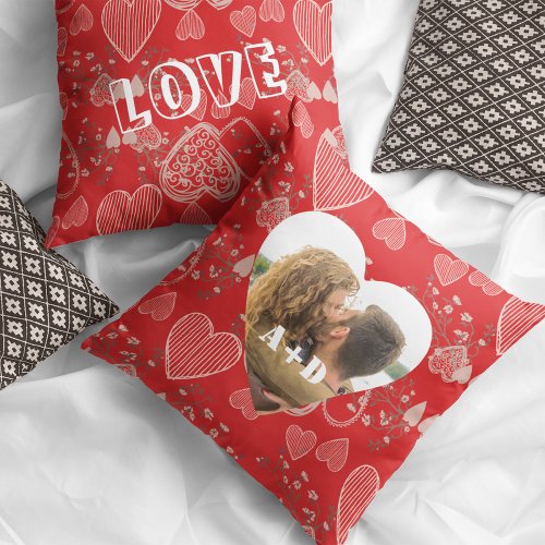 Love couple photo heart modern personalized throw pillow