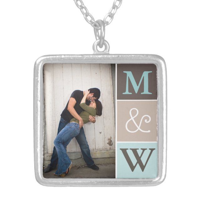 Love Couple Photo & Initials Monogram Necklace (Front)