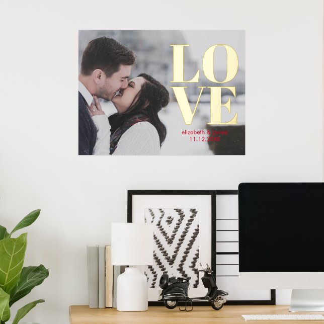Love Couple Photo Wedding Anniversary Date  Foil Prints (In Situ (Desk))