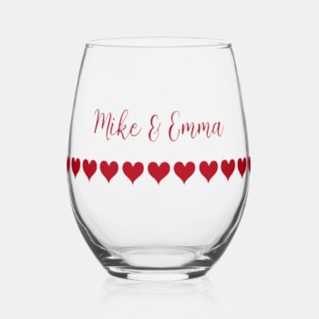 Love Couple Red Heart Theme Stemless Wine Glass by idesigncafe at Zazzle