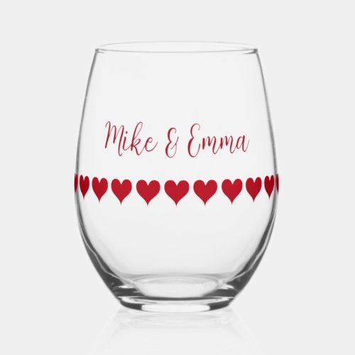 Love Couple Red Heart Theme Stemless Wine Glass