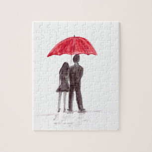 Love couple red umbrella couple watercolor jigsaw puzzle